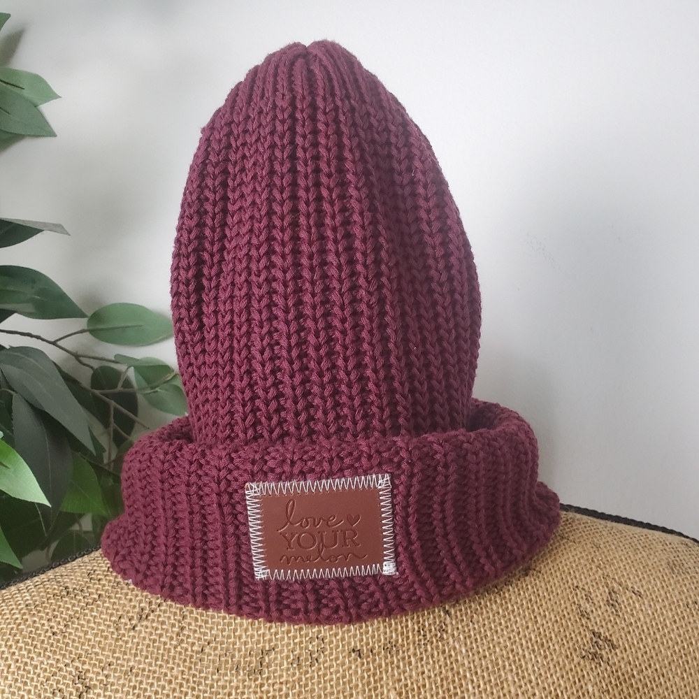 Love Your Melon Knit Beanie Red Burgundy Adult Size Cotton